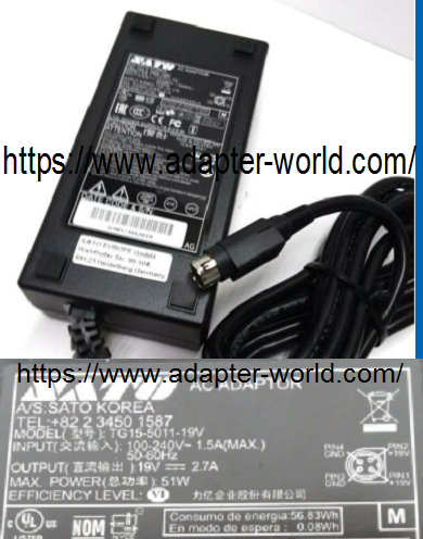 *Brand NEW* Sato 19V DC 2.7A 4 Pin FOR TG-5011-19V-ES AC Adapter Power Supply - Click Image to Close